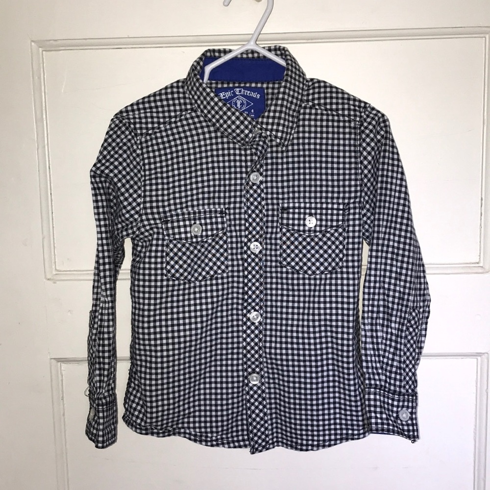 Epic Threads b&w gingham button down shirt, size 4